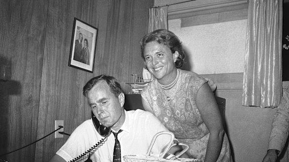 George Bush, then a candidate for the Republican nomination for the US Senate, at his headquarters in Houston wife Barbara in 1964.