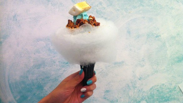 Soft serve meets fairy floss ... a creation from Aqua S Ice Cream Parlor.