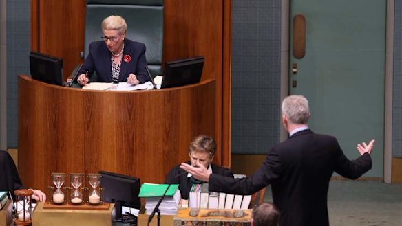 Manager of Opposition Business Tony Burke and Madam Speaker Bronwyn Bishop during question time. Photo: Andrew Meares