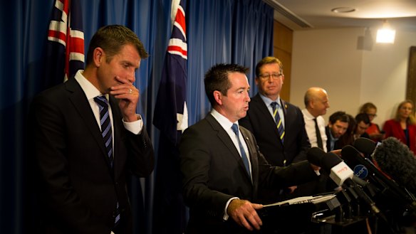 Premier Mike Baird and Minister for Local Government Paul Toole announcing council amalgamations in May