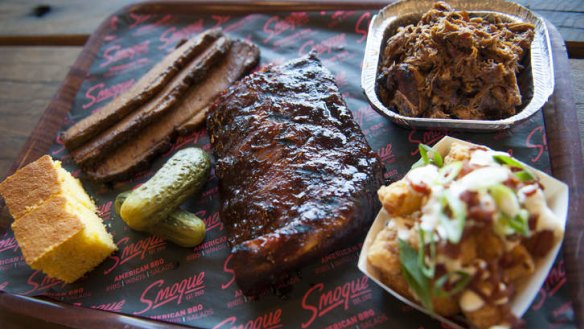 Oh, so American: Smoque Woden's barbecue platter for two.