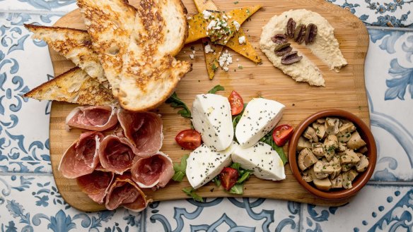 The antipasto plate at Salt Meats Cheese's Broadway branch.