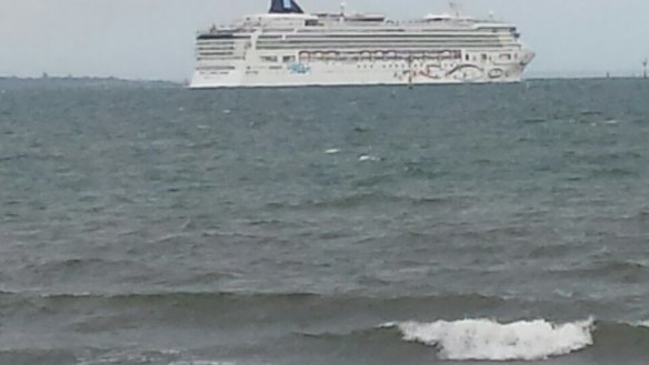 The Norwegian Star as it cleared Point Gellibrand at Williamstown about 1845 hours on Thursday.