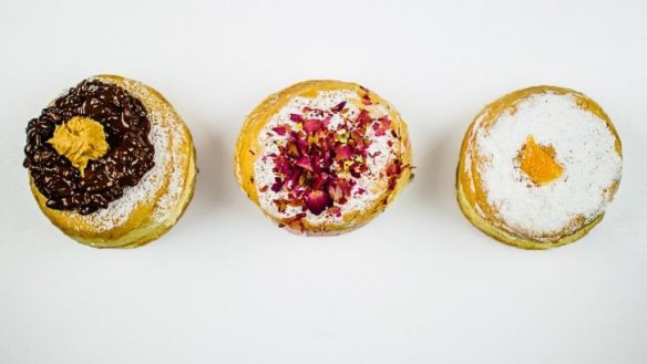 The City Lane's ice-cream doughnut sandwiches (from left: chocolate and peanut butter, Turkish delight, and orange and cardamom).