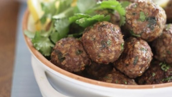 Middle Eastern meatballs with coriander leaves