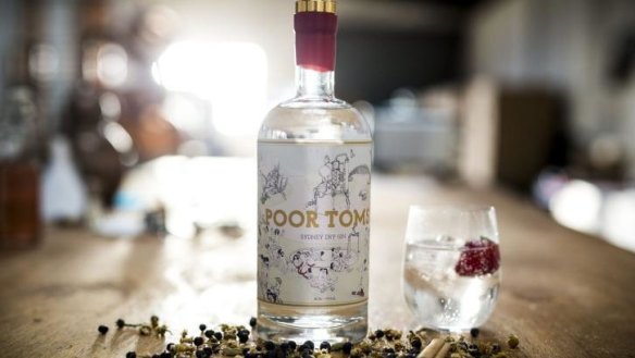 A bottle of Poor Toms Sydney Dry Gin.