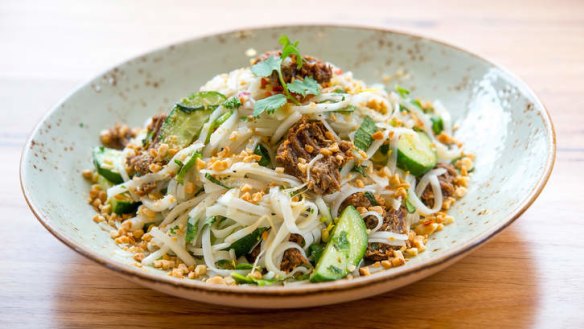 Looks like beef, tastes like beef: Thai 'beef' noodle salad.