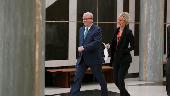 Former prime minister Kevin Rudd in the marble foyer of Parliament House on Thursday.