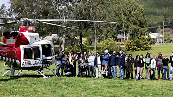 Bright ending ... after 2½ days on the icy edges of Mount Feathertop in Victoria, Water Minister Tim Holding was winched to safety yesterday.