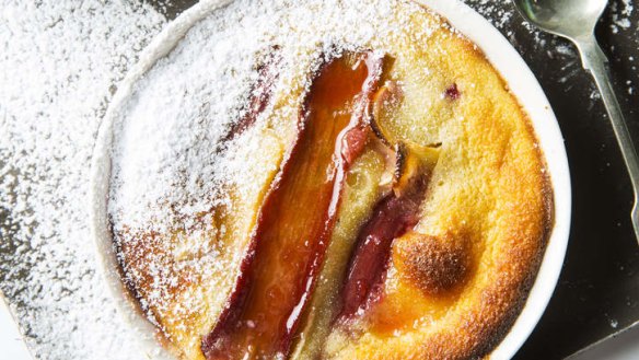 Roasted rhubarb and ginger clafoutis.