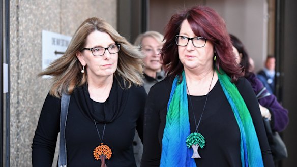 Glen Turner's widow Alison McKenzie, left, and his sister Fran Pearce, outside court during the trial of Ian Turnbull.