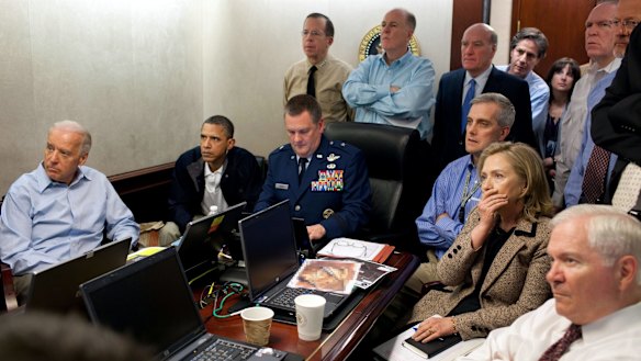 White House photographer Pete Souza’s famous shot of Barack Obama and his national security team, including Joe Biden and Hillary Clinton, in the Situation Room on May 1, 2011, as the raid on the bin Laden compound took place.