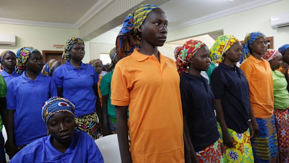 Chibok schoolgirls, recently freed from Nigeria extremist captivity.