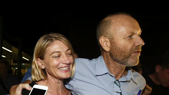 Tara Brown and sacked producer Stephen Rice on their return to Sydney, after being released from a Lebanese jail. 