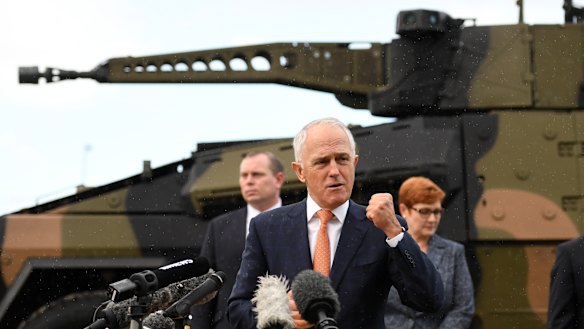Malcolm Turnbull announces Rheinmetall will build $5 billion of new armoured vehicles in Redbank for the Army.