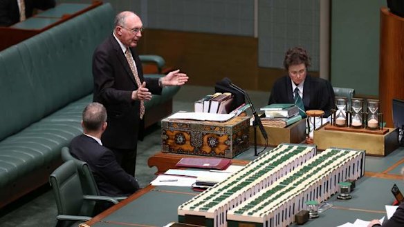 Deputy Prime Minister Warren Truss updates the House of Representatives on the search for the missing Malaysian airlines flight MH370. Photo: Alex Ellinghausen
