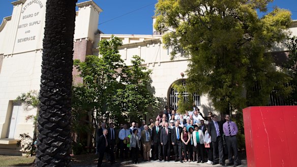 Minister for Energy and Utilities Don Harwin with representatives of Engineers Australia and Sydney Water at Ryde Water Pumping Station in October 2017. The plant has been recognised for its national engineering heritage.