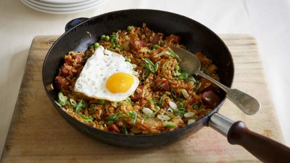 Korean favourite kimchi adds some pickled goodness to fried rice.