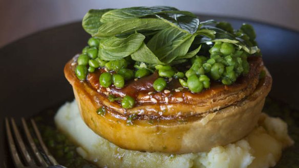 Chicken and tarragon pie with mint peas and potato mash.