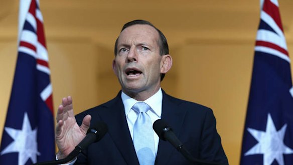 Prime Minister Tony Abbott addresses the media on Friday. Photo: Alex Ellinghausen