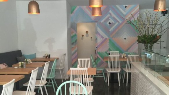 Soft pastel tones feature inside Trei Cafe.