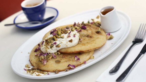 Rosewater-scented semolina pancakes from Demitri's Feast.