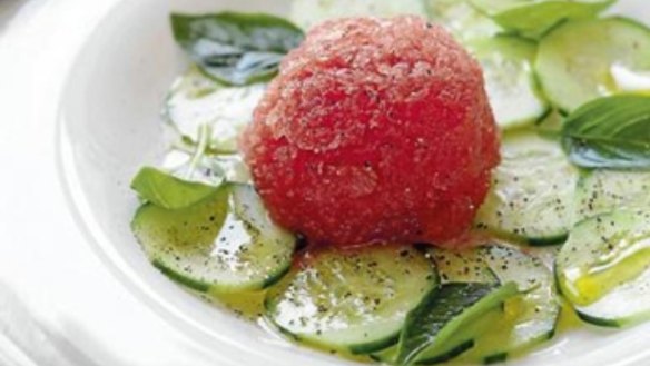 Gazpacho sorbet with cucumber and basil