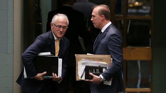 Prime Minister Malcolm Turnbull and Immigration Minister Peter Dutton leave question time on Thursday.