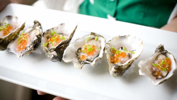 oysters with salmon roe, Luke Mangan, 'what I cook when...'  PIC BY MARK CHEW, TAMM