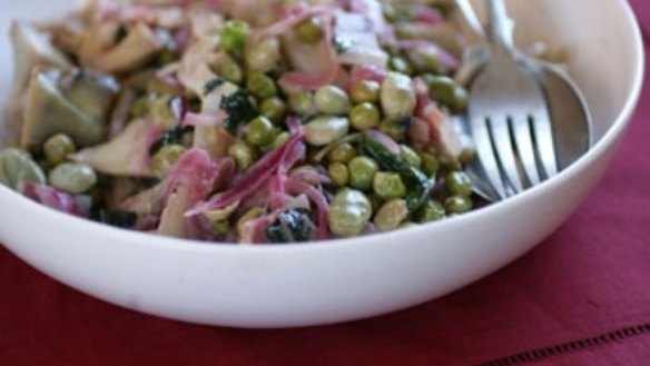 Broad beans, artichokes and mint