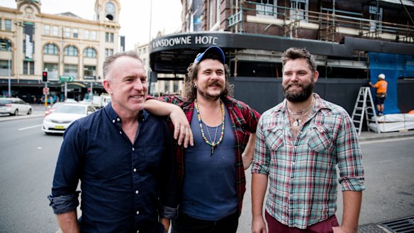 Food, music and big dreams for the new owners of the Lansdowne Hotel: Jake Smyth, centre, and Kenny Graham, right, with their live music booker Matt Rule.