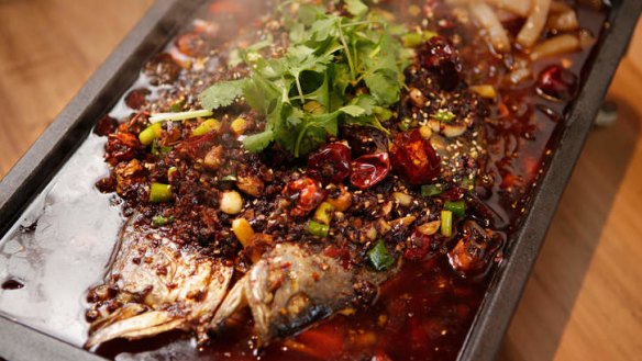 Barramundi with chilli, Sichuan pepper and cumin.