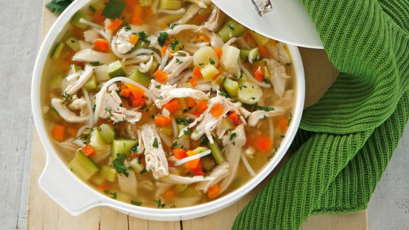 Hearty chicken noodle soup.