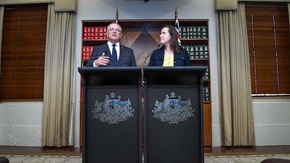 Treasurer Scott Morrison and Minister for Financial Services Kelly O’Dwyer announcing the government's response to the ASIC enforcement review.