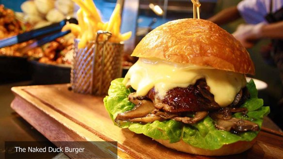 The Naked Duck burger on the menu at The Grand Duk