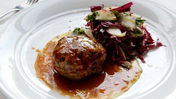 Go-to dish ... pork belly and chorizo crepinette with radicchio salad.