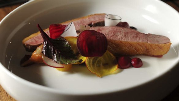 Muscovy duck, muscat grapes, black radish, beets and bone marrow.