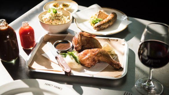 Chicken, boudin sausage, coleslaw and devilled eggs.