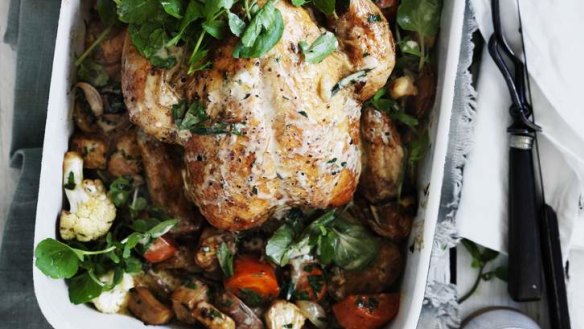 Roast chicken and "very important" vegetables.