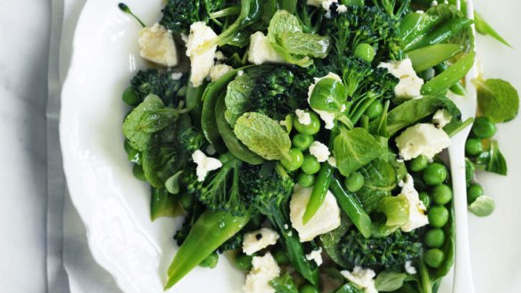 Spinach, pea and broccolini salad.