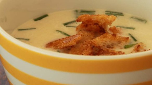 Cream of cauliflower soup with chilli sourdough croutons.