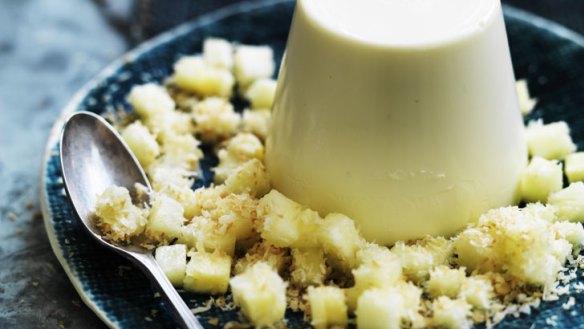 Coconut panna cotta with pineapple.