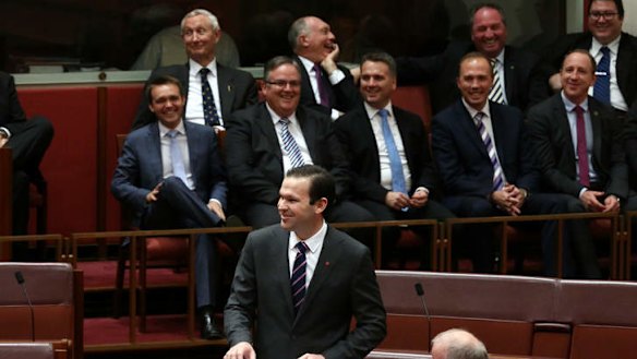 Senator Matthew Canavan delivers his first speech. Photo: Alex Ellinghausen