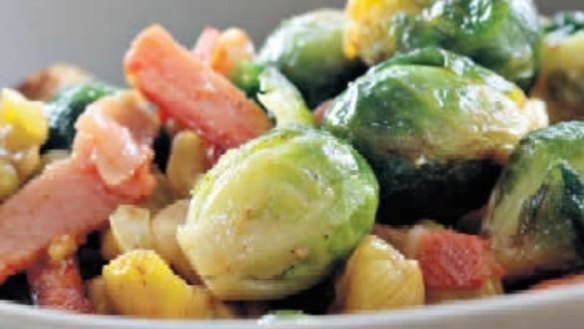Brussels sprouts, bacon and chestnuts