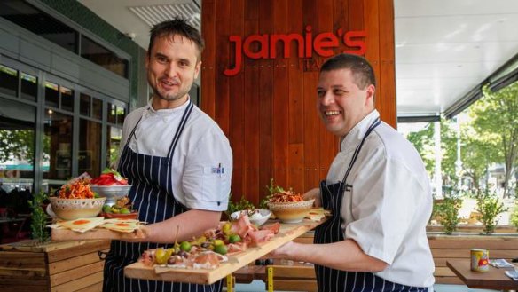 David Clarke, executive chef of  Jamie's Italian Australia and Marcos Georgiou, international executive chef of Jamie's Italian international.