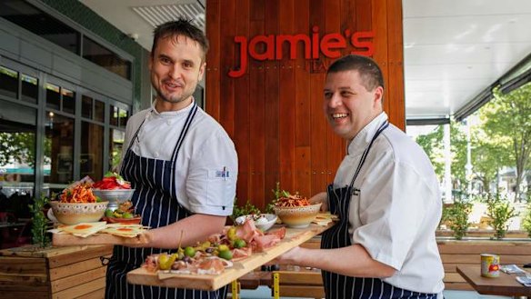 David Clarke, executive chef of  Jamie's Italian Australia and Marcos Georgiou, international executive chef of Jamie's Italian international.