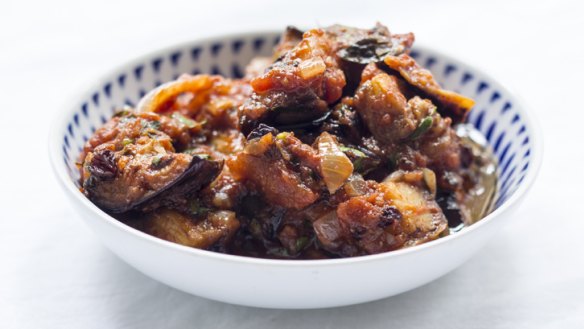 This spiced eggplant salad is wonderful on a warm day.