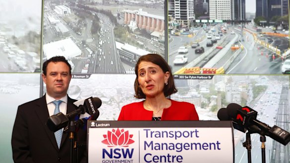 Premier Gladys Berejiklian and WestConnex Minister Stuart Ayres announce the rebate on Monday.