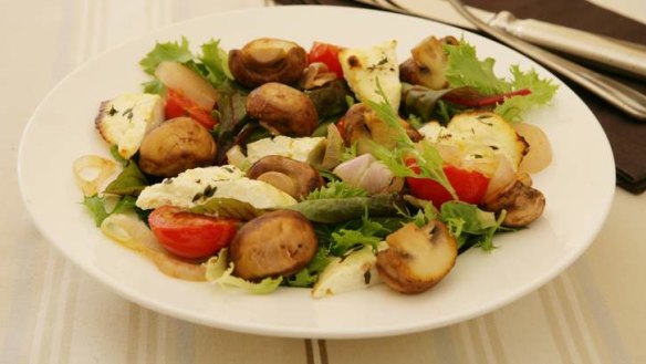 A salad to love: Warm salad of swiss browns with baked ricotta.