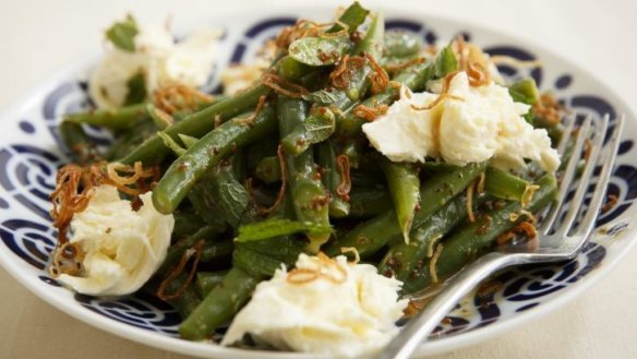 Dress up a dish of steamed beans with crisp eschallots and mozzarella.